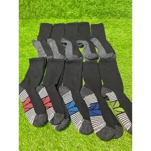 Hanes Boys Crew Socks 10 Pairs Black Grey Size Large L Athletic Cushioned Sole
